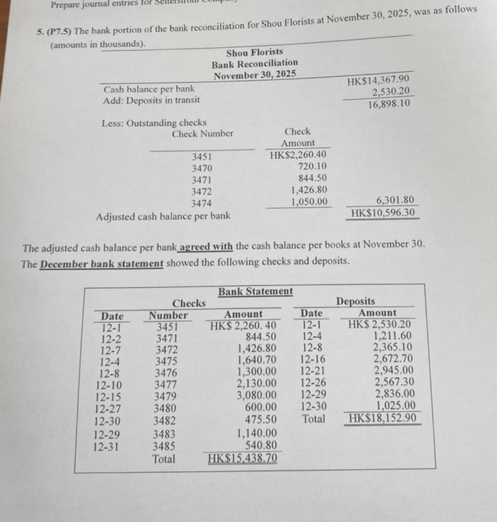 Please answer the questions, thank you :) 5. (P7.5) The bank portion