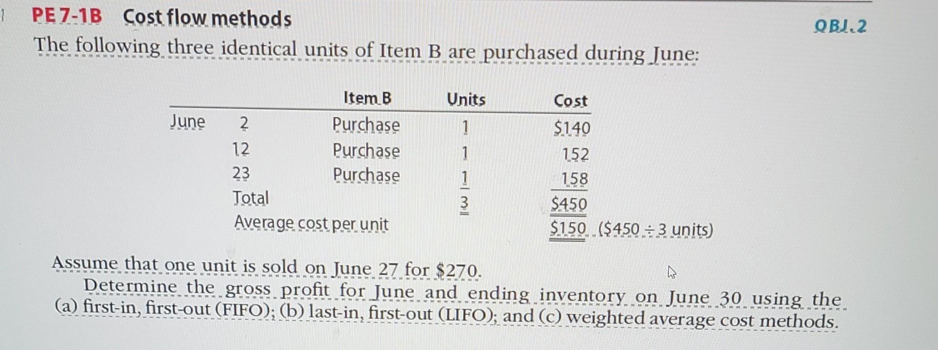 2 PE 7-1B Cost flow methods The following three identical units