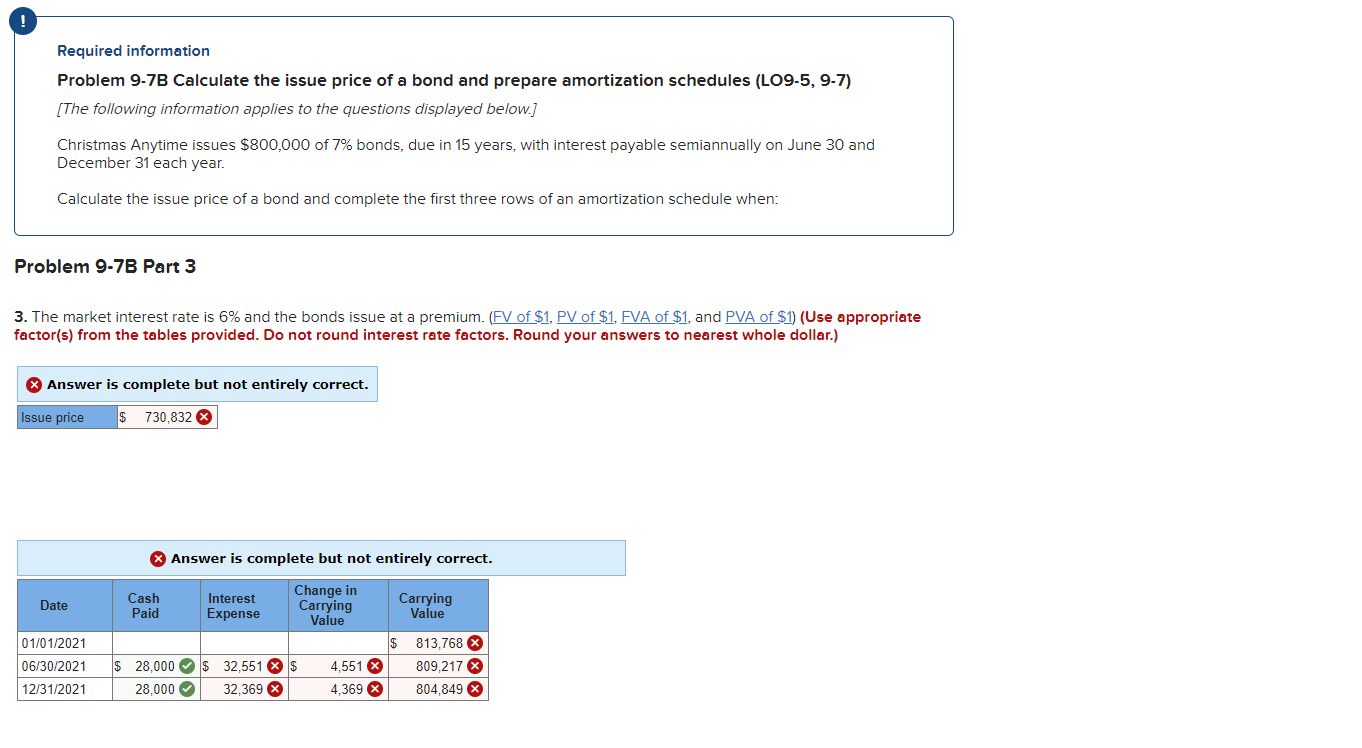 Required information Problem 9-7B Calculate the issue price of a bond and