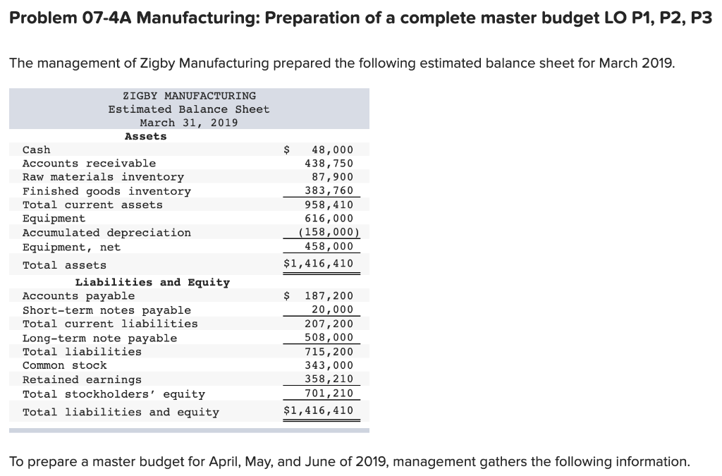 Please help with all parts! :) Problem 07-4A Manufacturing: Preparation of