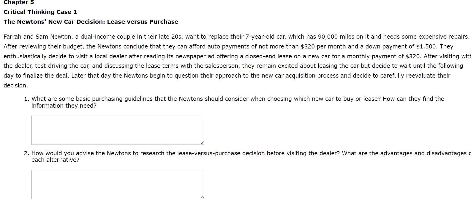  Chapter 5 Critical Thinking Case 1 The Newtons' New Car Decision: