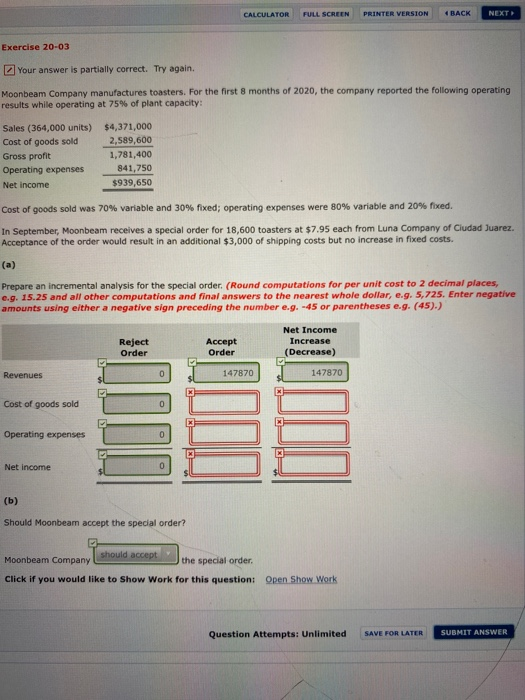  CALCULATOR FULL SCREEN PRINTER VERSION BACK NEXT Exercise 20-03 Your answer