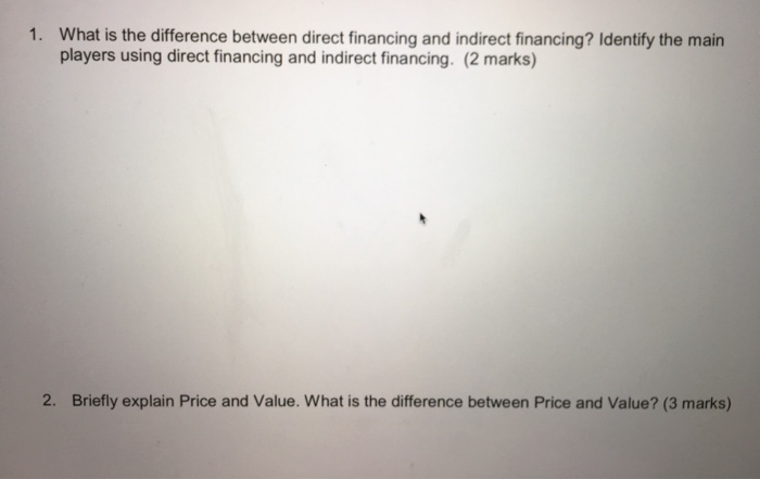  What is the difference between direct financing and indirect financing? Identify