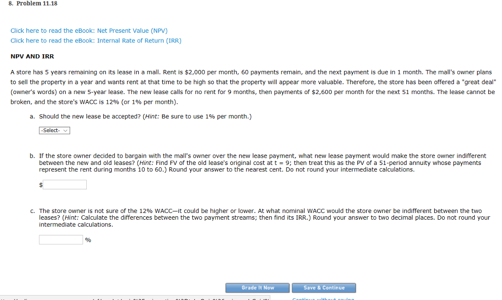  8. Problem 11.18 Click here to read the eBook: Net Present