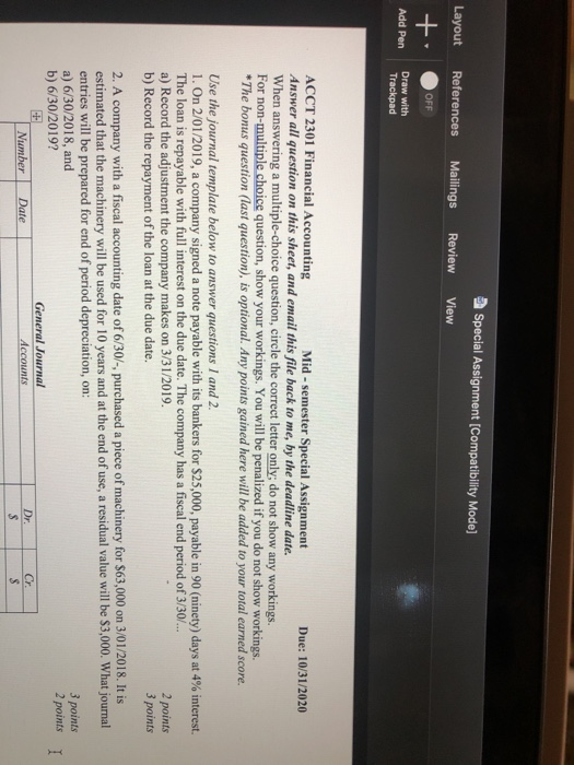  Special Assignment (Compatibility Mode] References Mailings Review View Layout + Add