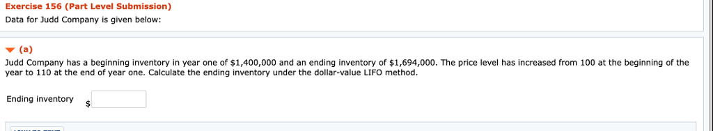 Exercise 156 (Part Level Submission) Data for Judd Company is given