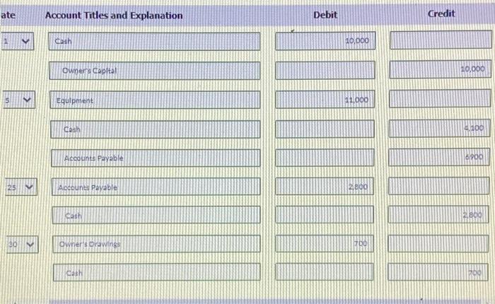 Selected transactions for Blue Spruce Company during its first month in business