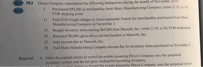 problem 8.3 Question A P 8.3 LO LO 2 Dixon Company experienced