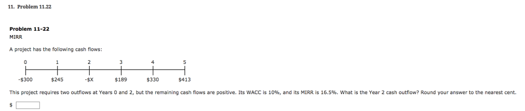  11. Problem 11.22 Problem 11-22 MIRR A project has the following