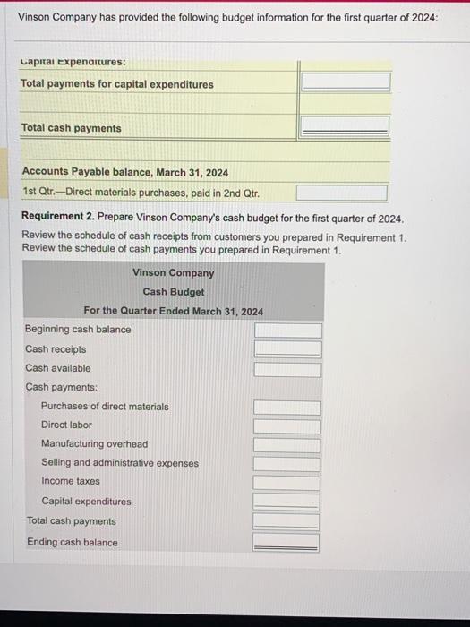 Direct materials purchases are paid 60% in the quarter purchased and 40%