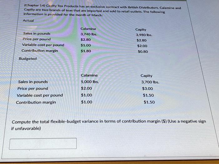  (Chapter 14) Capity Tea Products has an exclusive contract with British
