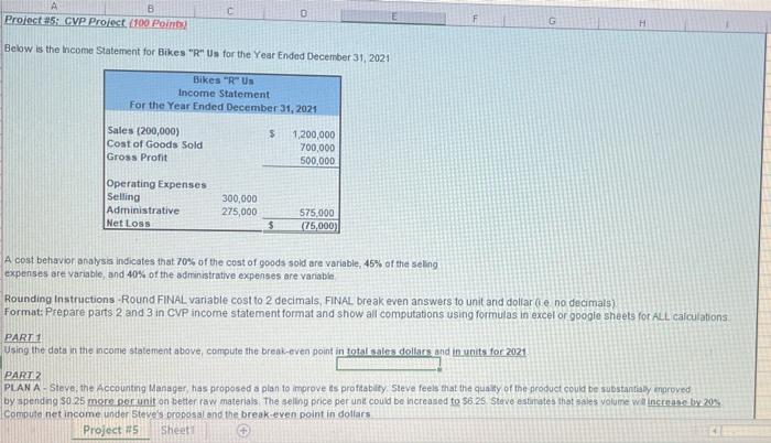 i need help with this problem C D Project #5: CVP Project