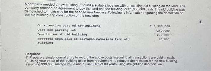  A company needed a new building. It found a suitable location