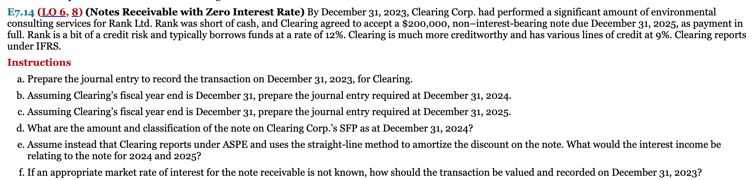  E7.14 ( LO6,8 ) (Notes Receivable with Zero Interest Rate) By