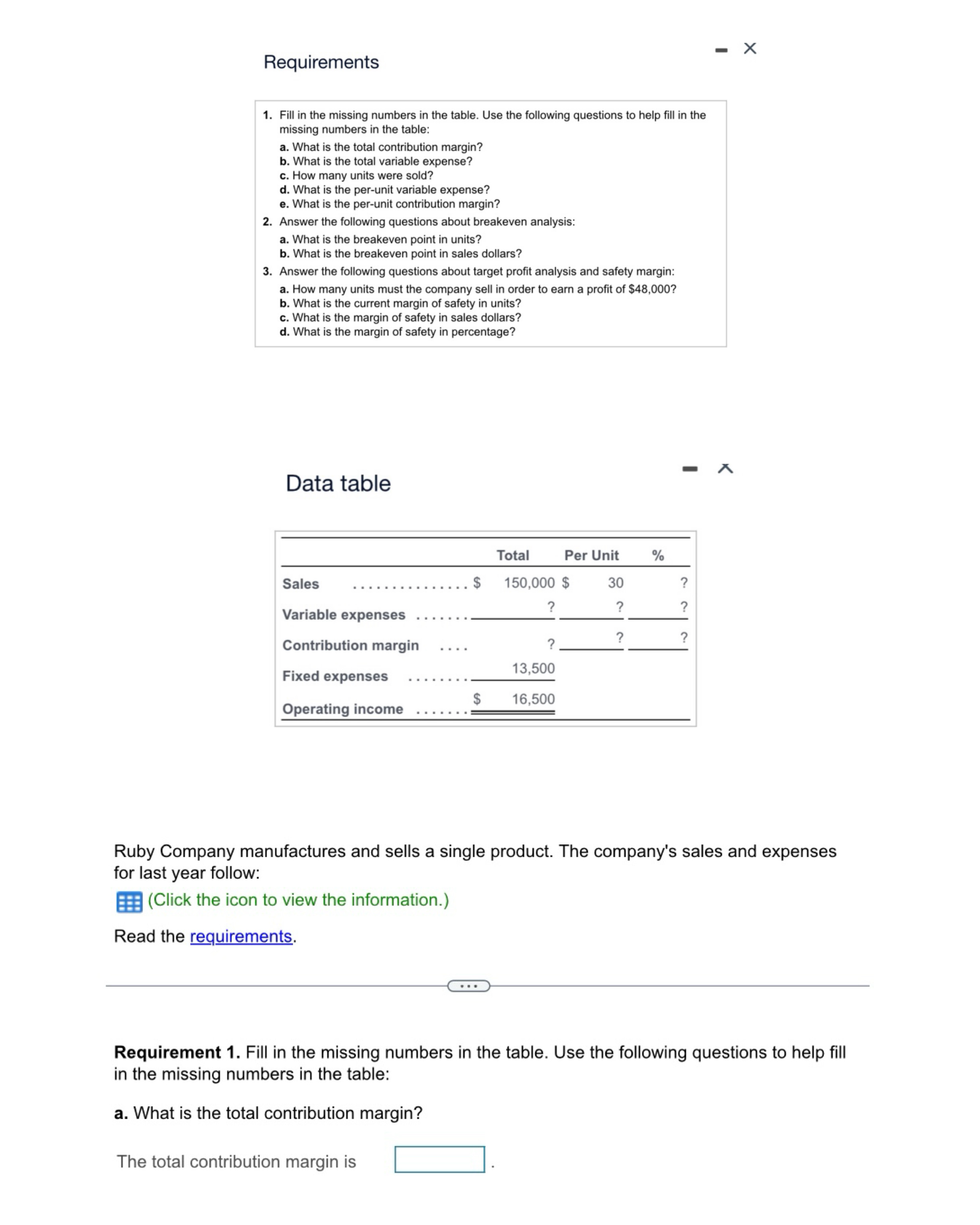  Fill in the missing numbers in the table. Use the following