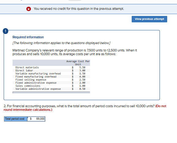 received no credit for this question in the previous attempt. View previous