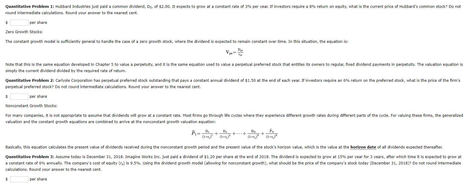 Basic Stock Valuation: Dividend Growth Model round intermediate calculations. Round your answer