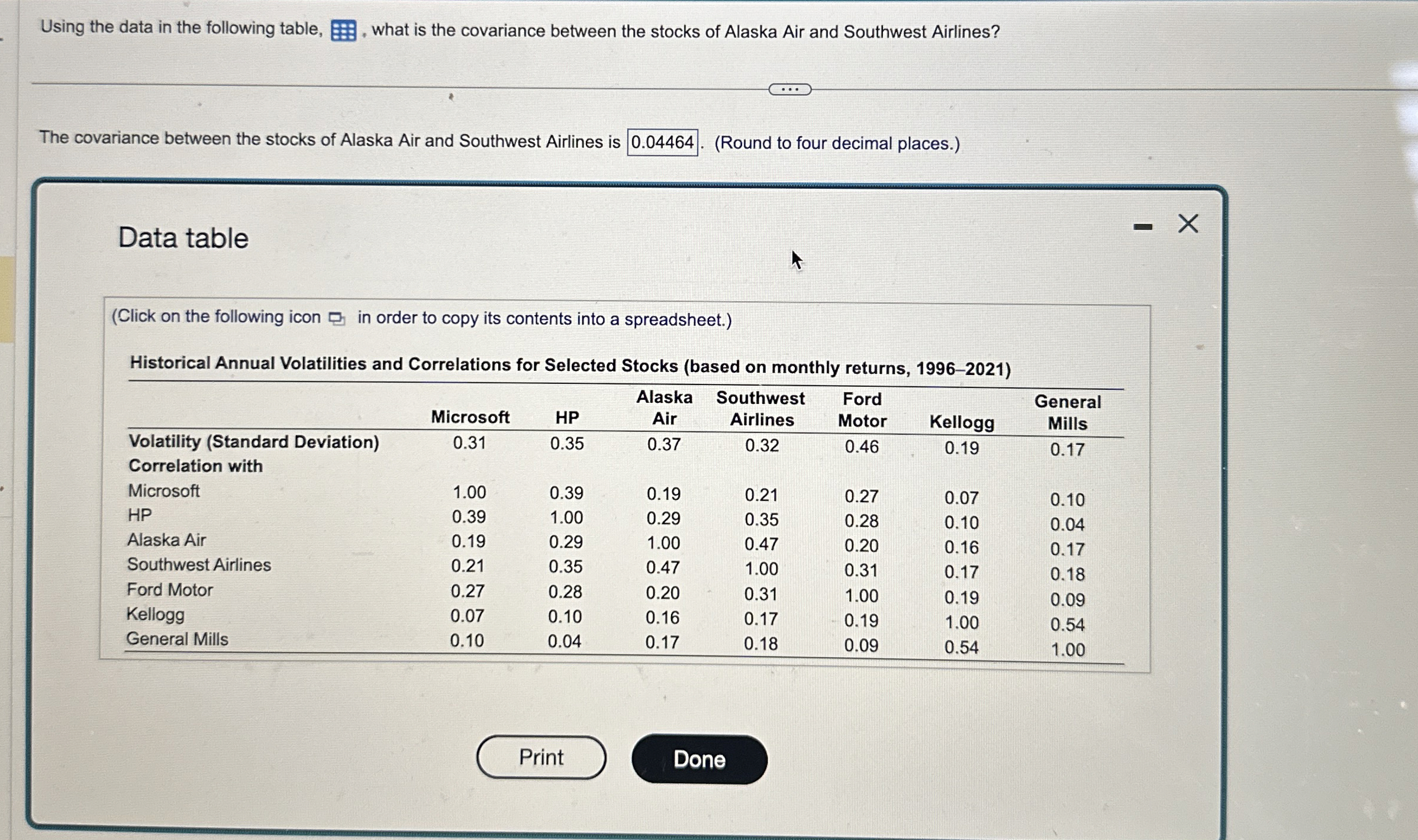  Using the data in the following table, , what is the