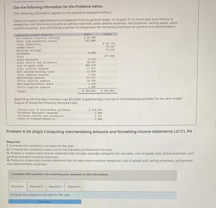  M Use the following information for the Problems below. The following