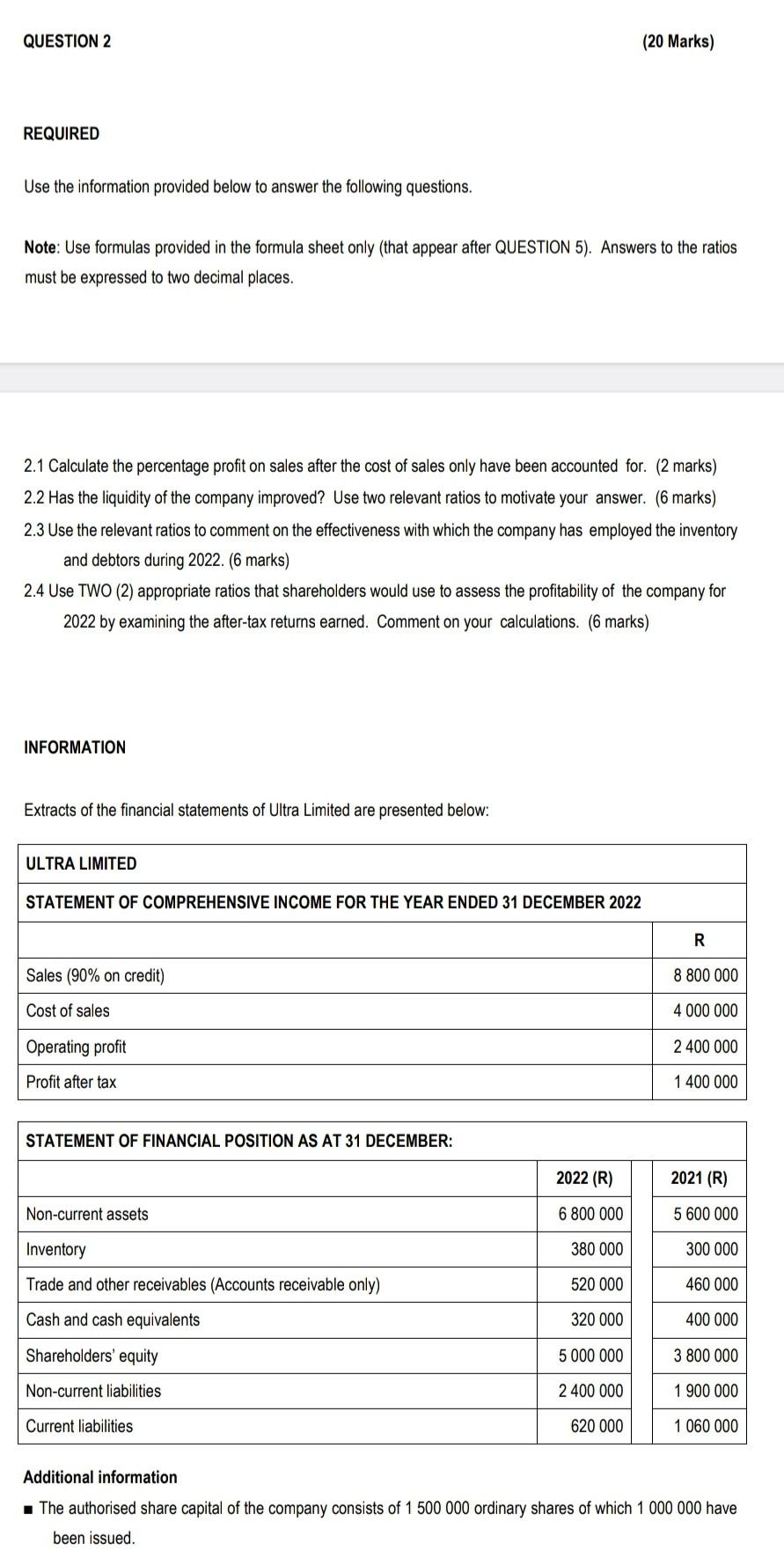 REQUIRED Use the information provided below to answer the following questions.
