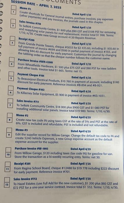  10 11 12 7 SESSION DATE - APRIL 7, 2025 Memo