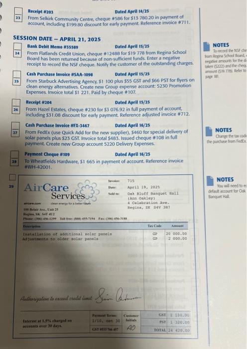 April 1/25 (other payments) and pay invoices, the journals used in this