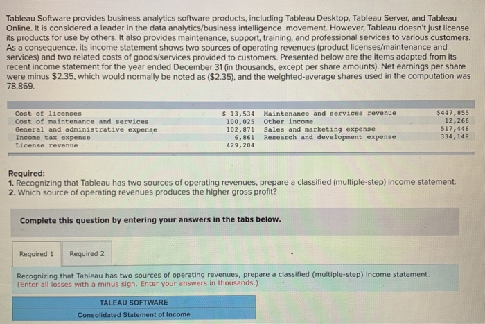  Tableau Software provides business analytics software products, including Tableau Desktop, Tableau