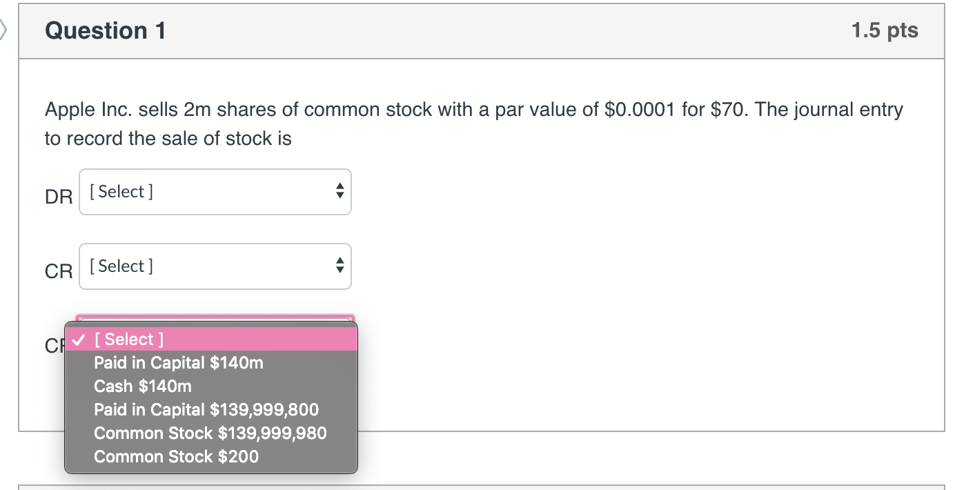 The journal entry to record the sale of stock is DR [Select]