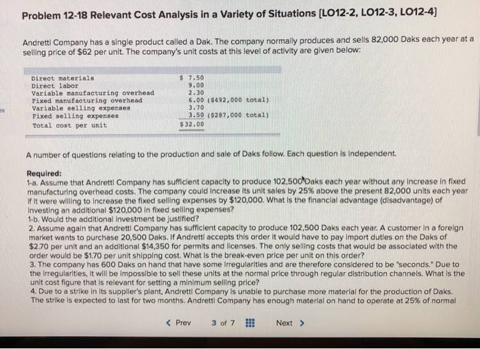  Need ANSWERS for REQ 5..! Please HELP Problem 12-18 Relevant Cost