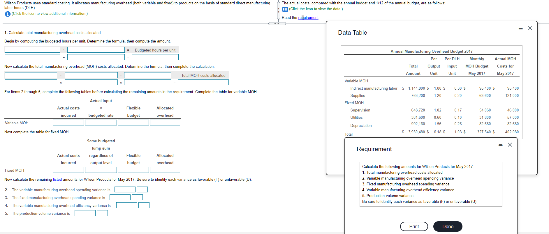  Wilson Products uses standard costing. It allocates manufacturing overhead (both variable