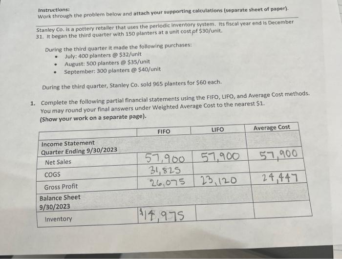  Instructions: Work through the problem below and attach your supporting calculations