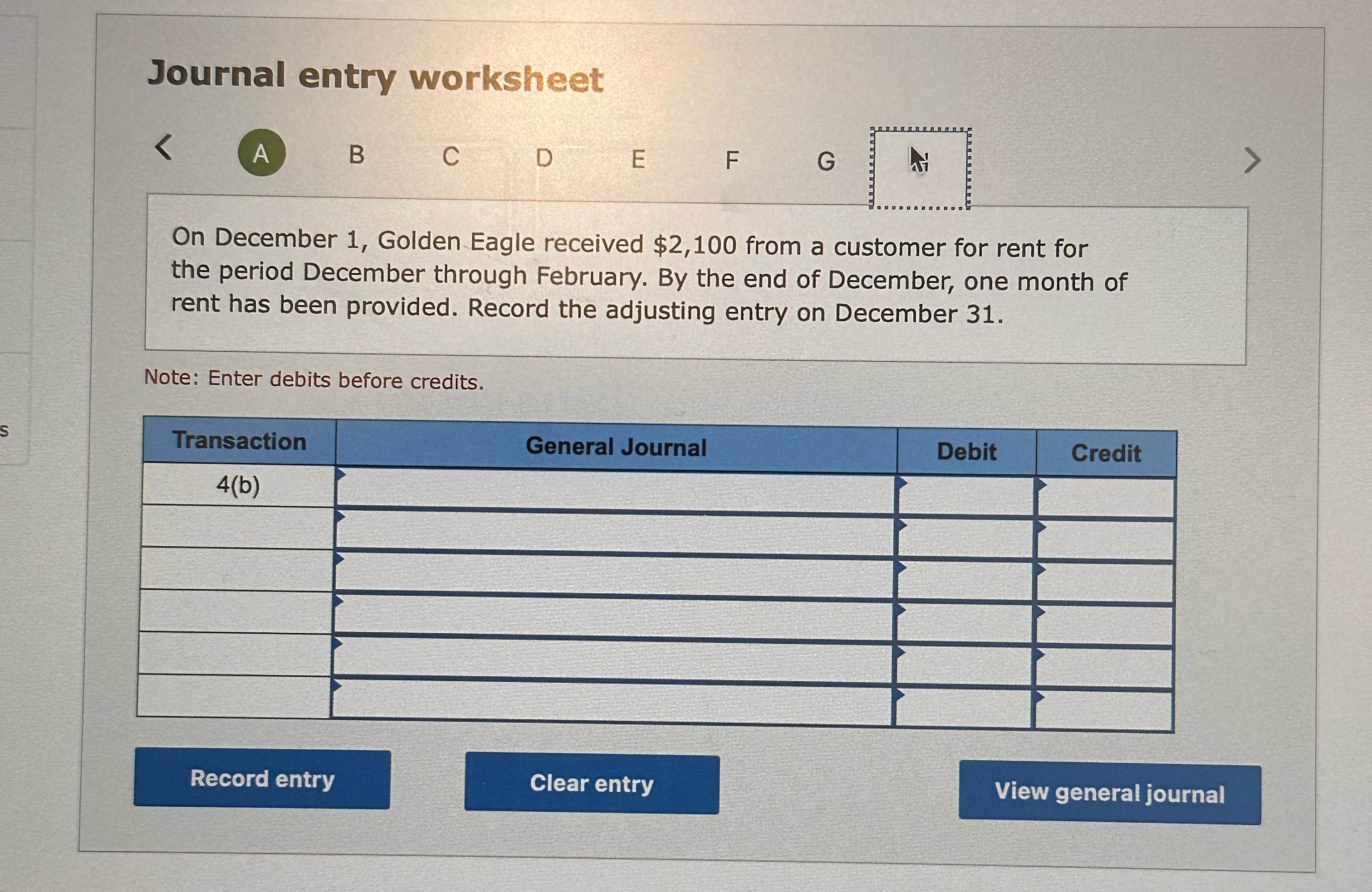  Journal entry worksheet A B C D E F G On