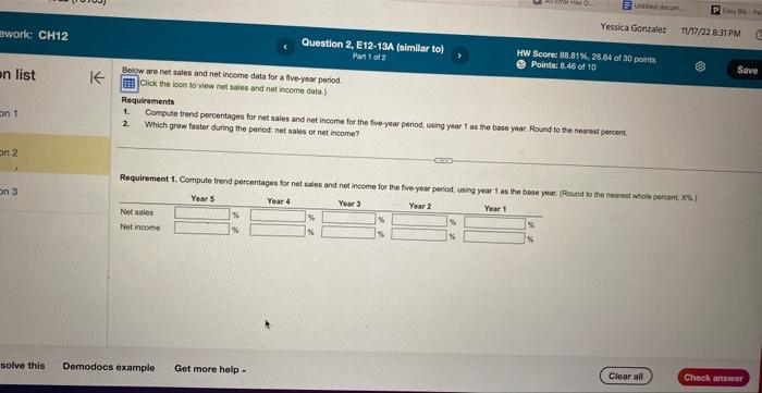 data for a twe-year period. (Click the icon to vew net sales