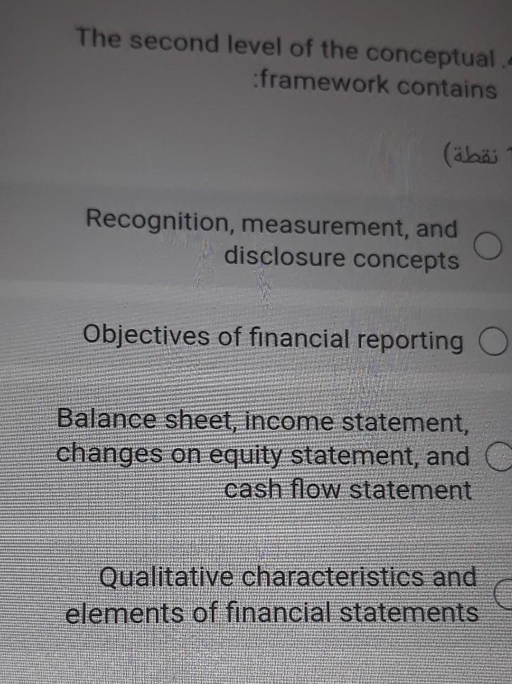 The second level of the conceptual .- framework contains ) Recognition,