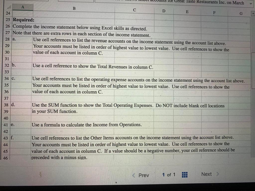 shows select accounts for Great Taste Restaurants Inc. on March F G