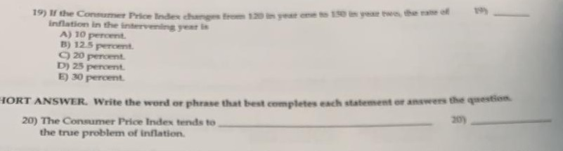 its mcq and short question answer. 19) If the Consumer Price