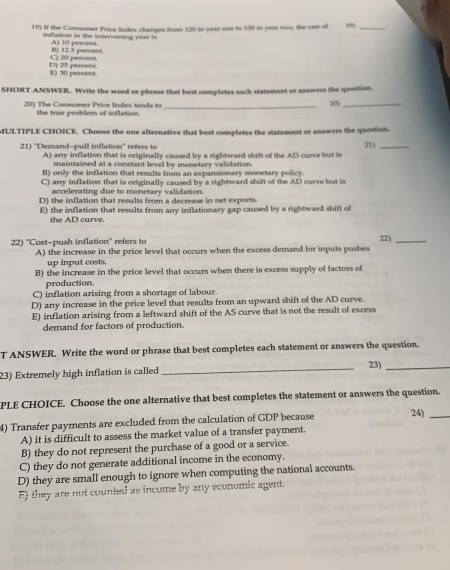 the rae of inflation in the intervening yenr is A) 10 percent