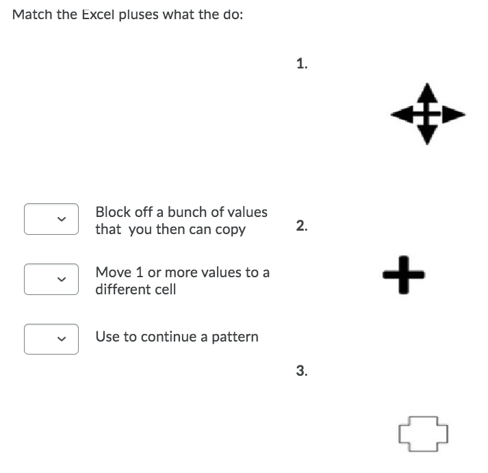 Match the Excel pluses what the do: Block off a bunch of
