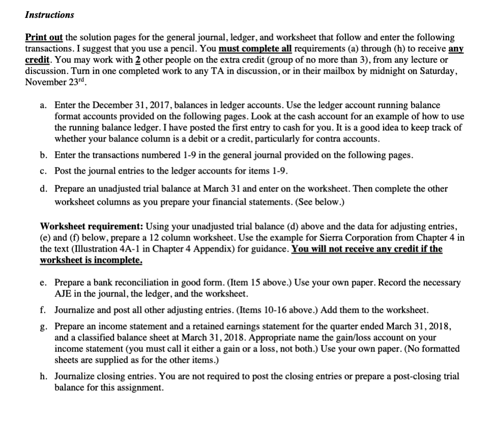 requirements must be FULLY completed. All work must be completed by hand.