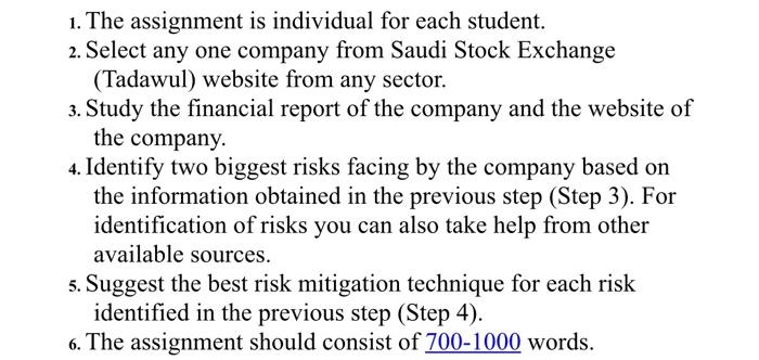  1. The assignment is individual for each student. 2. Select any