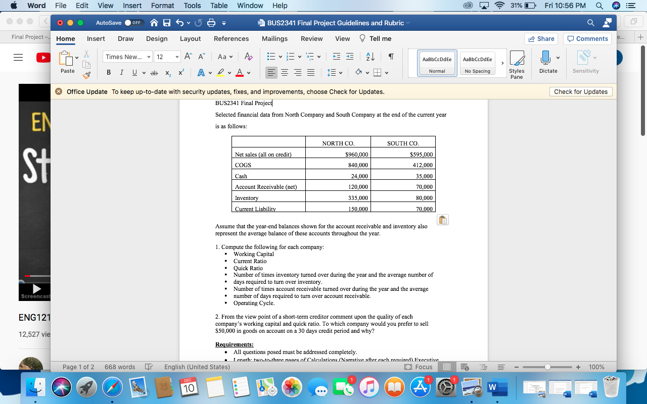 Fri 10:56 PM AutoSave OFF os 50 W BUS2341 Final Project Guidelines