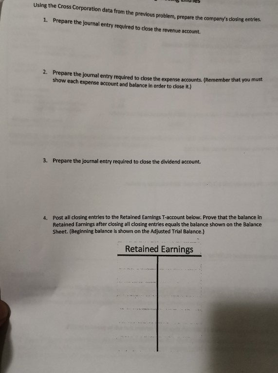 6 LTes Using the Cross Corporation data from the previous problem,