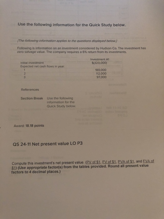  Use the following information for the Quick Study below. The following