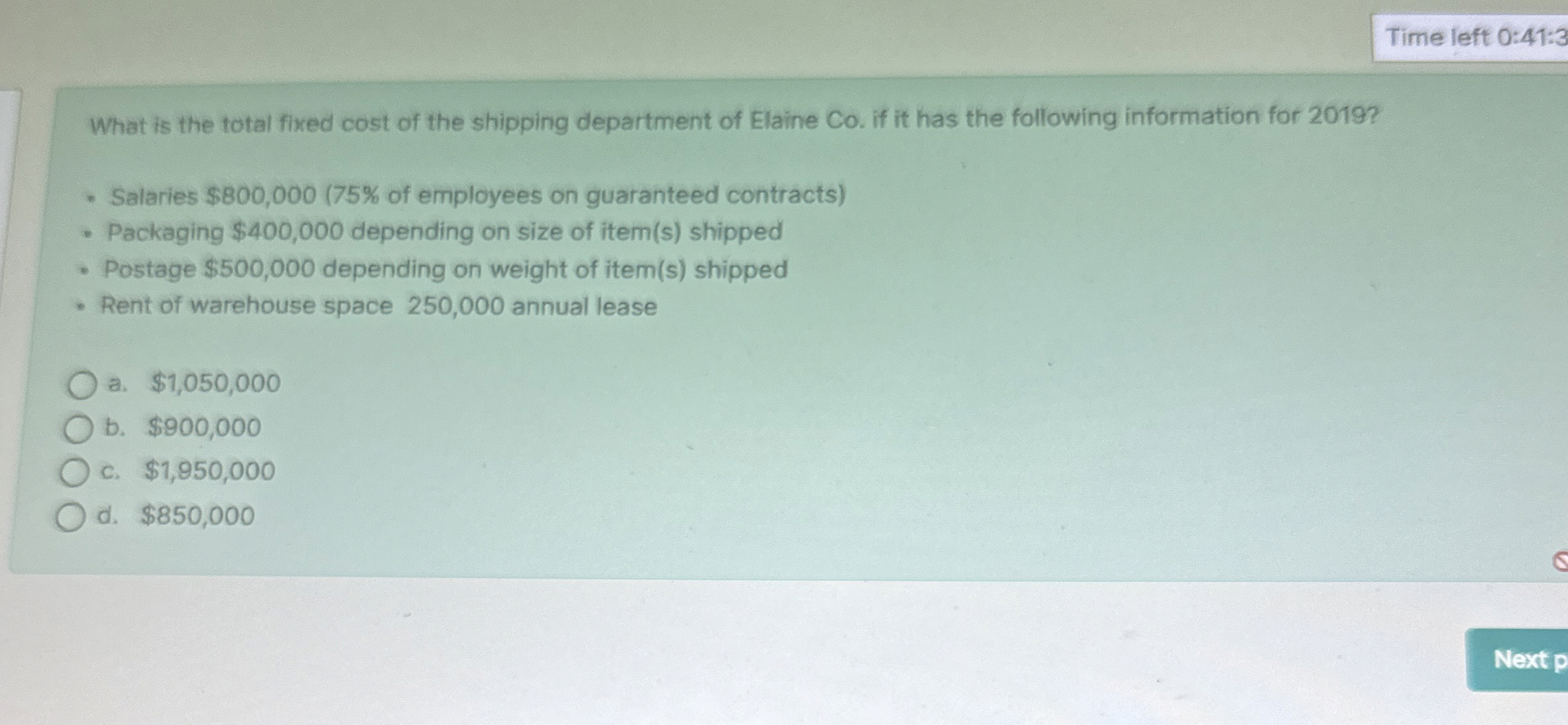  Time left 0:41:3 What is the total fixed cost of the