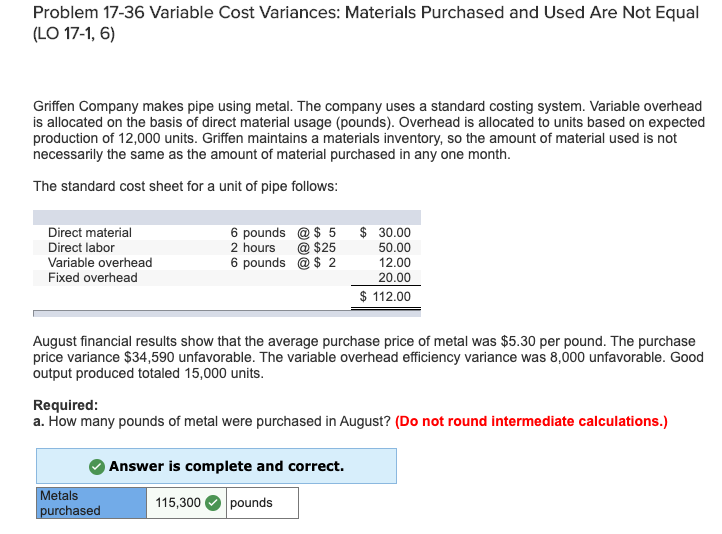 What am i doing wrong here? Problem 17-36 Variable Cost Variances: