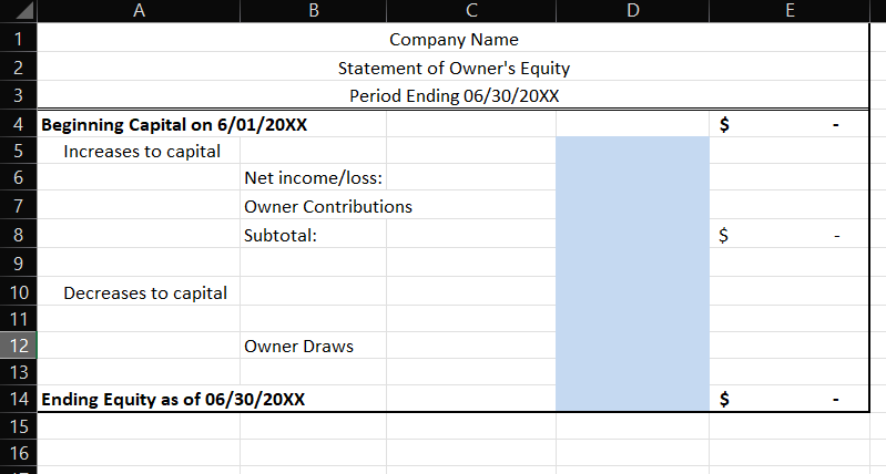 \hline 3 & For Month ending 06/30/20XX & \\ \hline 4 &