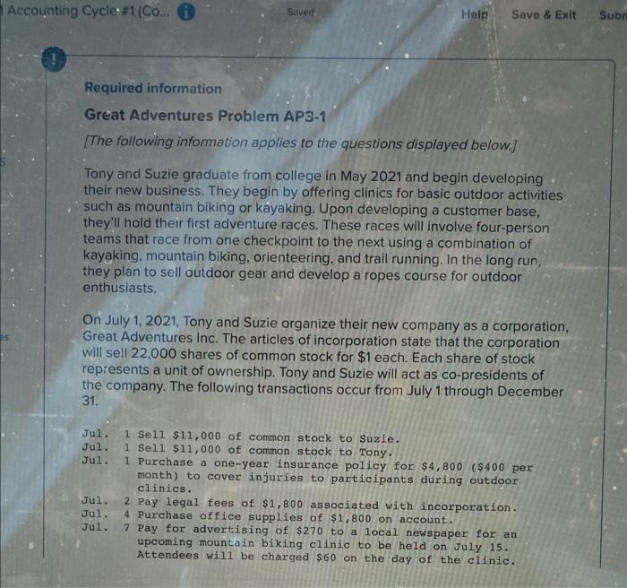  Accounting Cycle #1 (Co.. Saved Help Save & Exit Subre Required