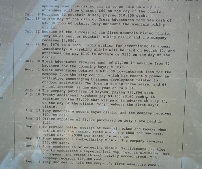 information Great Adventures Problem AP3-1 [The following information applies to the questions