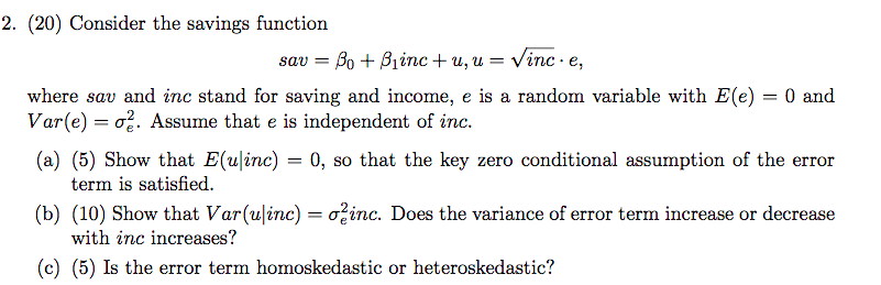  2. (20) Consider the savings function where sav and inc stand