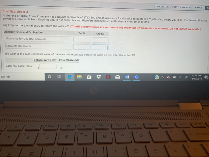  CALCULATOR PRINTER VERSION BACK Brief Exercise 8-3 At the end of